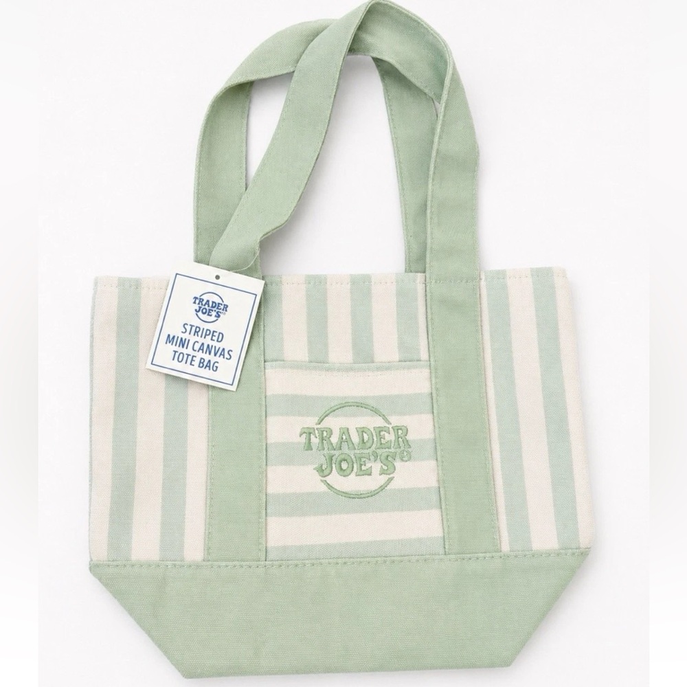 Trader Joe’s NWT mini green striped canvas tote bag set